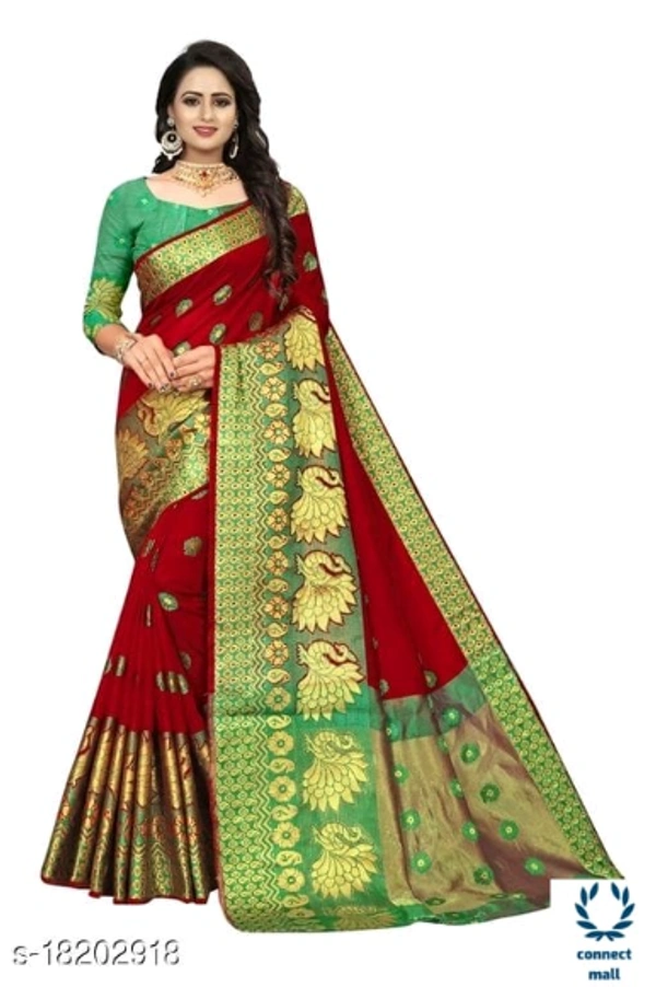 COTTON BASED JACQUARD SAREES - Saree Length Size-5.5mBlouse Length Size-0.8, Cotton Silk, Zari Woves, Pack of ;1